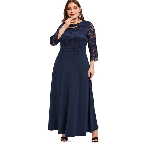  Women Plus Size Cut Out Lace Panel Maxi