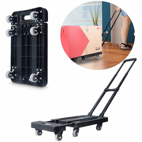 Foldable Hand Flatbed Trolley Cart 6 x 360 Degree Rotating Wheels with