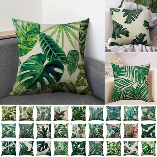 Green Plant Cushion Cover Waterproof Green Printed