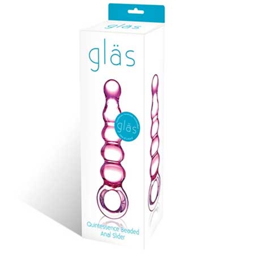 Glas 7.5 in. Quintessence Beaded Anal Slider Glass Dildo with Ring