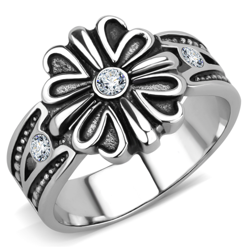 Unisex High Polished Stainless Steel Ring with Top Grade Crystal in Cl