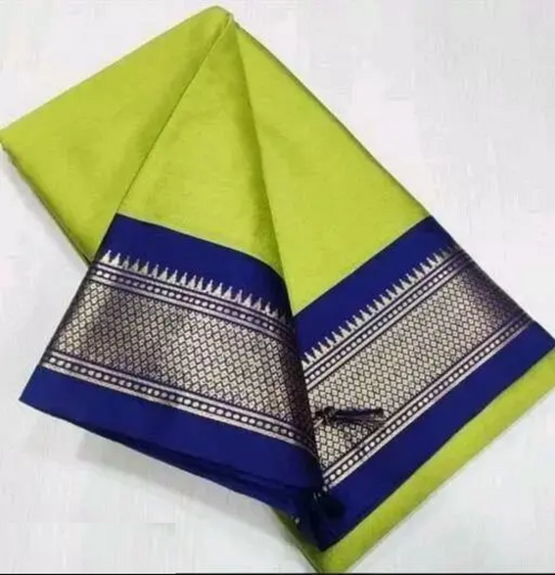 Women's Traditional Paithani Cotton Silk Sarees With Contrast Blouse