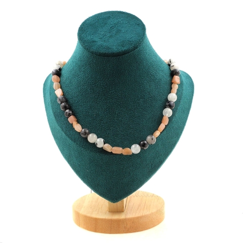 Sunstone + Black Rutilated Quartz 8 mm beads necklace.