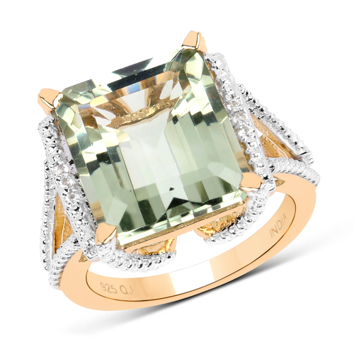 14K Yellow Gold Plated 9.06 Carat Genuine Green Amethyst and White