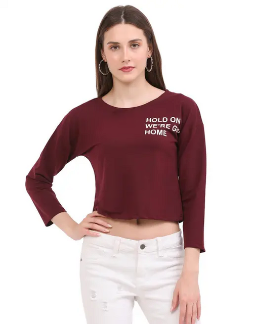 Casual Printed Women Maroon T-Shirt