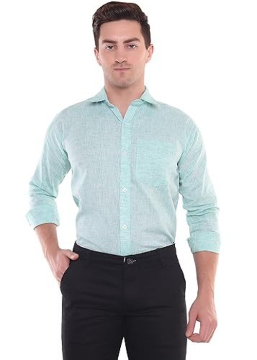 Men's Plain Cotton Full Sleeves Regular Fit Shirt (Size-S) (Color-SEA