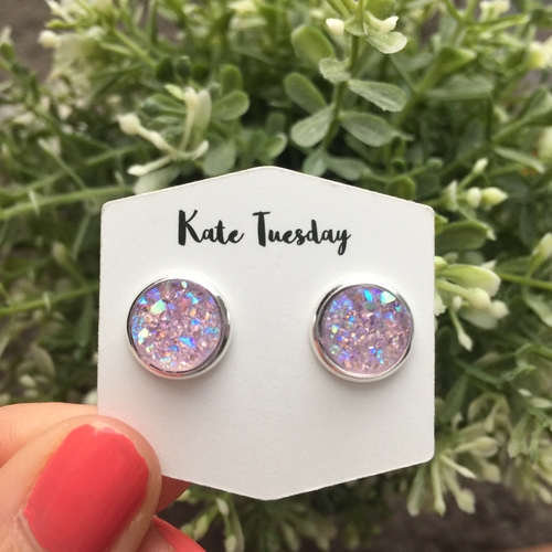 Light Purple Druzy Earrings