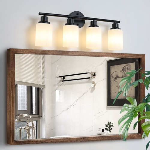 Modern 4-Light Vanity Bathroom Mirror Light, Frosted White Glass with