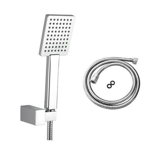 Bathroom Square Chrome Handheld Shower With Holder And Flexible Hose