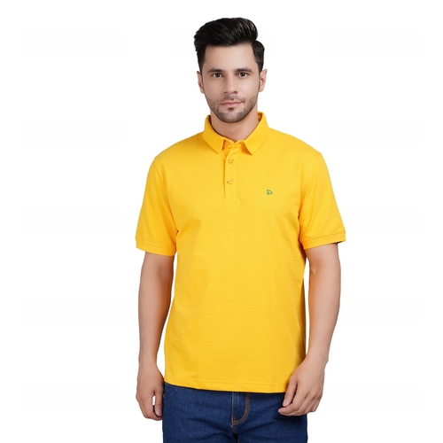 Men Solid Polo Neck Cotton Yellow T-Shirt (Size L)