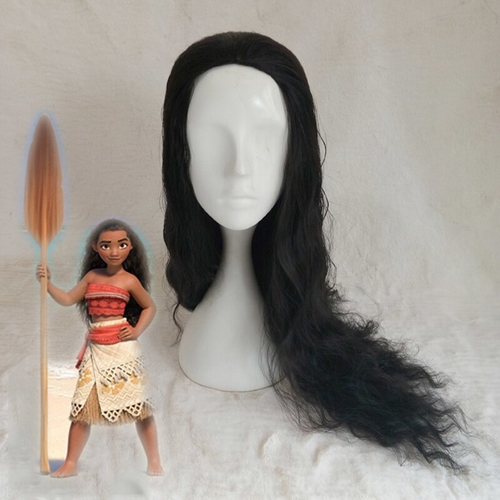 Moana Long Curly Black Synthetic Hair Perucas