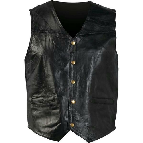 Giovanni Navarre GFVXXL Black Patched Leather Vest-XXL