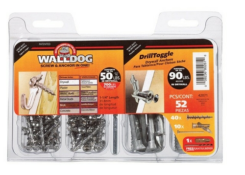Walldog 42071 Hillman 0.18 in. Drill Toggle Kit - pack of 3