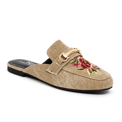 Low Closed Toe Slide Slipper with Buckle & Embroidery, Transparent