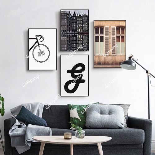 Bicycle Canvas Painting Modern City Landscape Wall