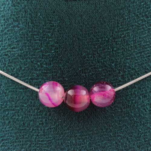 Pink banded Agate 3 beads necklace 8 mm