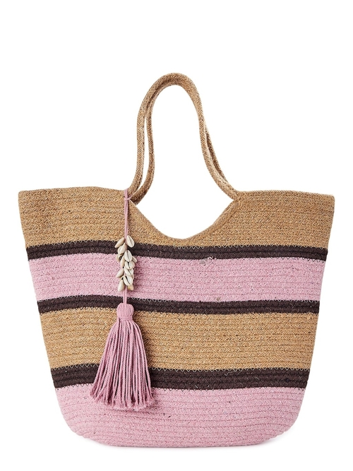 Pink Honeycomb printed Stripped Trendy Jute Bag