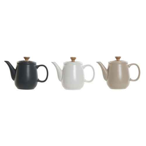 Teapot DKD Home Decor White Beige Natural Dark grey Rubber wood