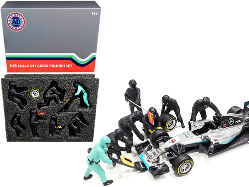 Formula One F1 Pit Crew 7 Figurine Set Team Black for 1/18 Scale
