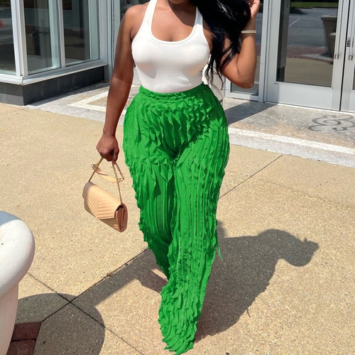 Spocket | Dropship | Mesh Wave Ruffles Wide Leg Pants