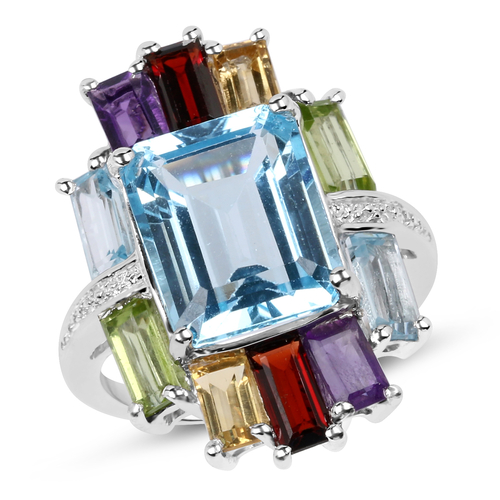 11.00 Carat Genuine Multi Stone .925 Sterling Silver Ring