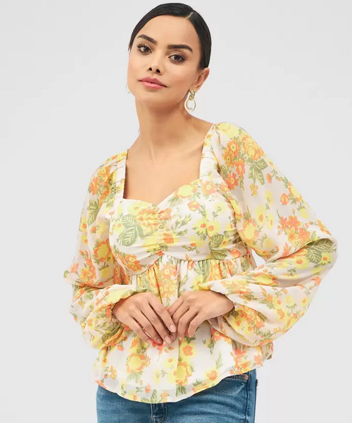 Casual Regular Sleeves Printed Women Multicolor Top (Size M)