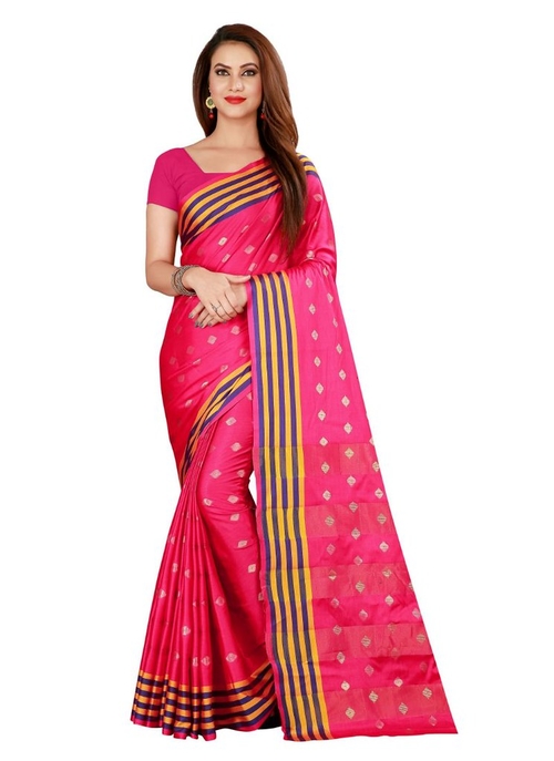Generic Women's Poly Silk Saree with Blouse (Pink,