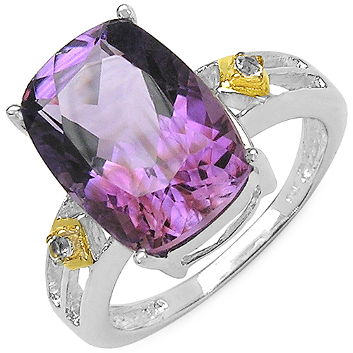 Two Tone Plated 5.91 Carat Genuine Amethyst & White Topaz .925