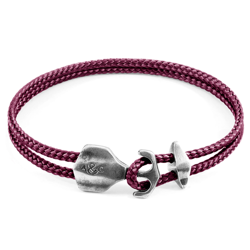 Aubergine Purple Delta Anchor Silver and Rope Bracelet