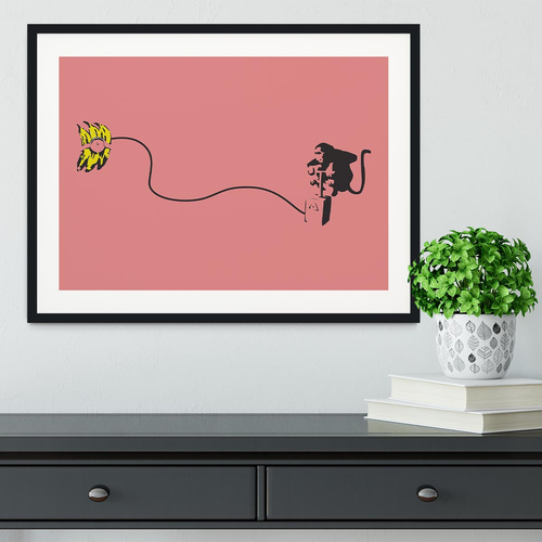 Banksy Monkey Banana Bomb Red Framed Print