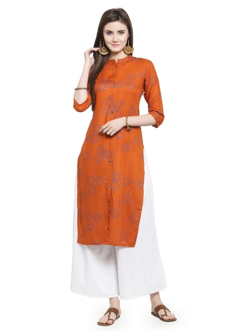 Orange Color Rayon Kurti