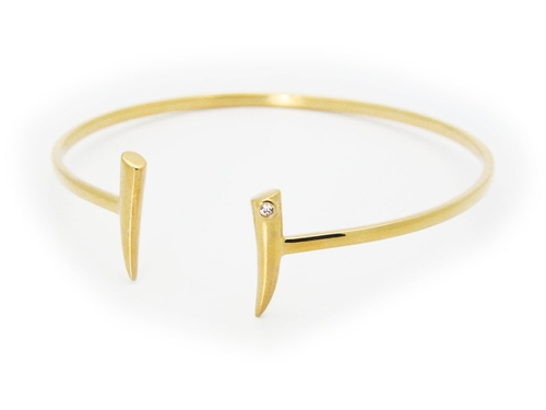 Fronay 556107G Open Bangle Bracelet Horn Ends Cubic Zirconia in Sterli