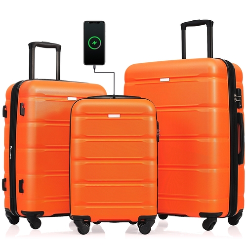 Luggage Set of 3, 20-inch with USB Port, Airline Certified Carry-on