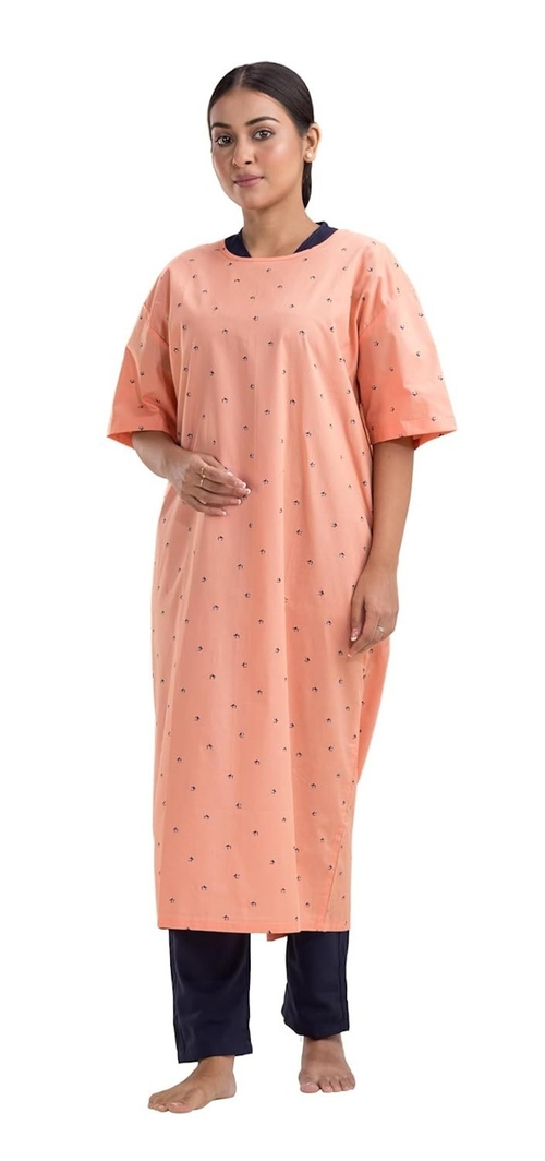Cotton Patient Gown Reusable (Size-L) (Color-ORANGE)
