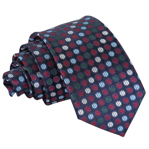 Chequered Polka Dot Slim Tie - Burgundy, Blue & Green