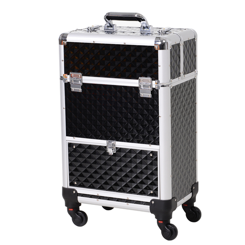 HOMCOM Pro 20‚Äù Aluminum Rolling Makeup Cosmetic Train Case Wheeled