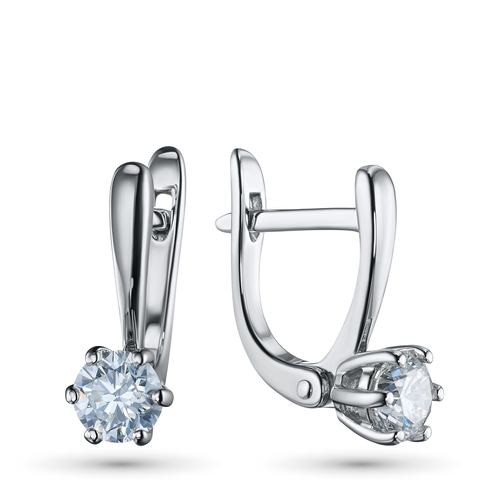 14K White Gold Earrings with 2 Round-Cut Lab-Created Diamonds 0.72