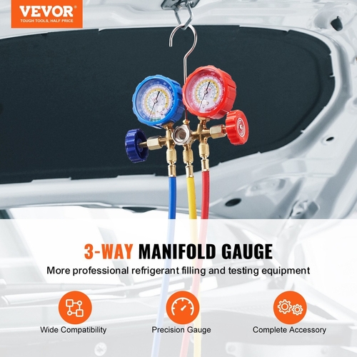 VEVOR AC Gauge Set - 3 Way AC Manifold Gauge Set for R134A R22 R12