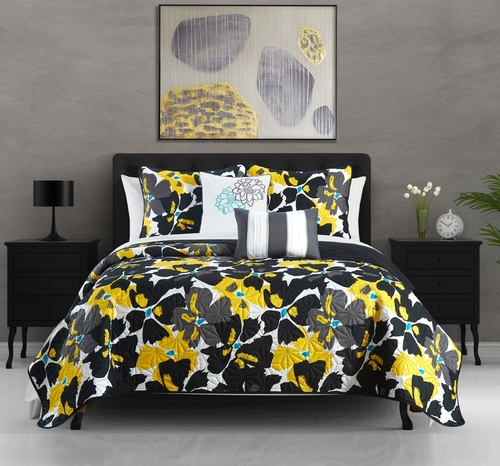 Chic Home BQS12265-US 5 Piece Annora Quilt Set, Black - Queen Size