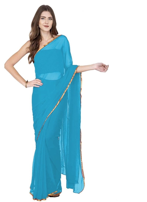 Generic Women's Chiffon Saree (Sky, 5-6 Mtrs)