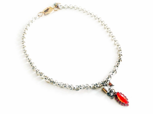 Orange crystal necklace with silver plated brass