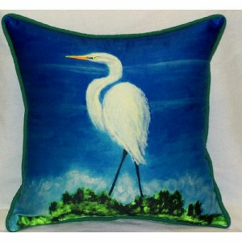 Betsy Drake HJ325 Great Egret Throw Pillow- 18 x 18 in.