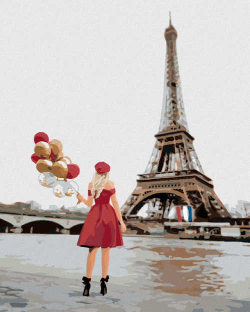 Paint by Numbers - EIFFEL TOWER AND WOMAN WITH BALLOONS