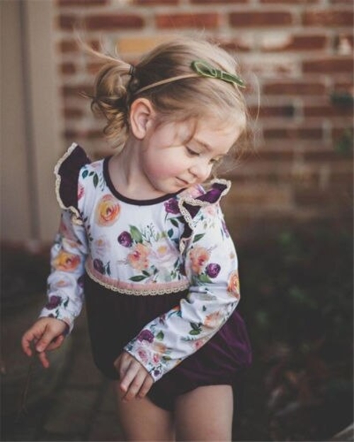 Newborn Infant Baby Girls Floral Bodysuit Long