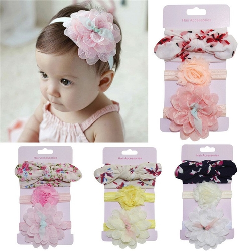 3Pcs Kids Floral Baby Headband Bowknot Cotton baby