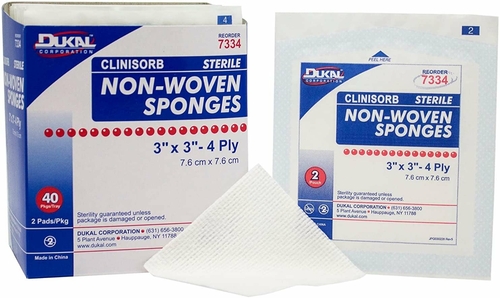 Dukal Non-Woven Sponges 3" x 3". Case of 2400 Highly Absorbent