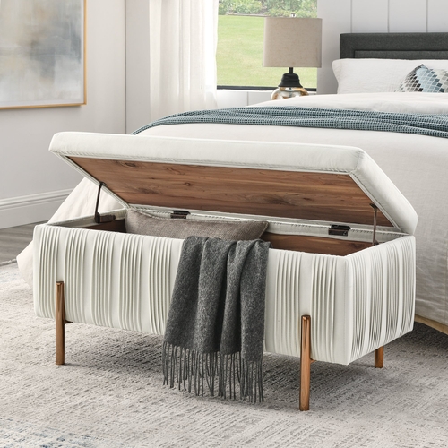 Elegant Upholstered Velvet Storage Bench with Cedar Wood Veneer, Large