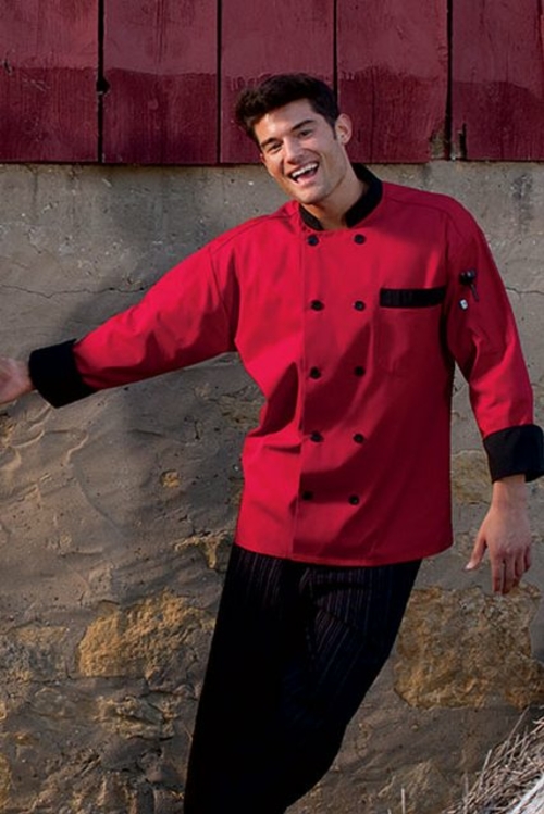 Uncommon Threads 0404-1910 Newport Chef Coat 10 Buttons in Red/Black T