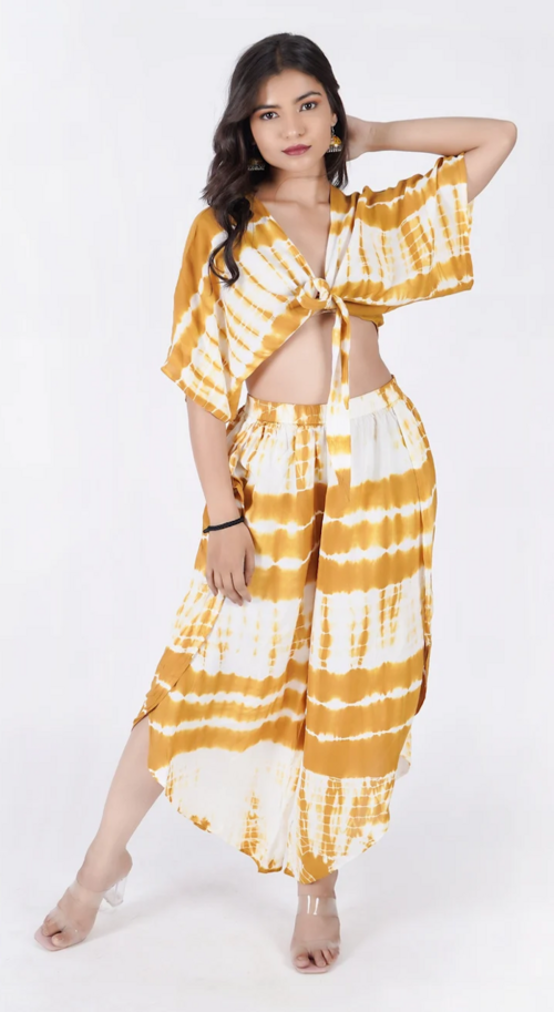 Women's Tie Dye Summer Two Piece Set Dress (Color Yellow & White)