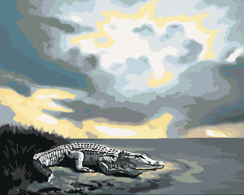 Zuty - Paint by Numbers - ALLIGATOR BY THE WATER AND CLOUDS (D. RUSTY